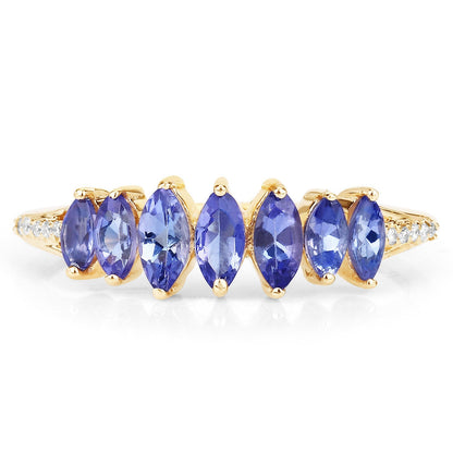 0.76 Carat Genuine Tanzanite and White Diamond 14K Yellow Gold Ring  DestGlow