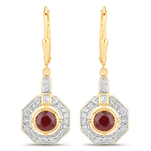 1.78 Carat Genuine Ruby and White Zircon .925 Sterling Silver Earrings by Bids.com