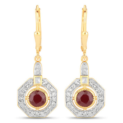 1.78 Carat Genuine Ruby and White Zircon .925 Sterling Silver Earrings by Bids.com