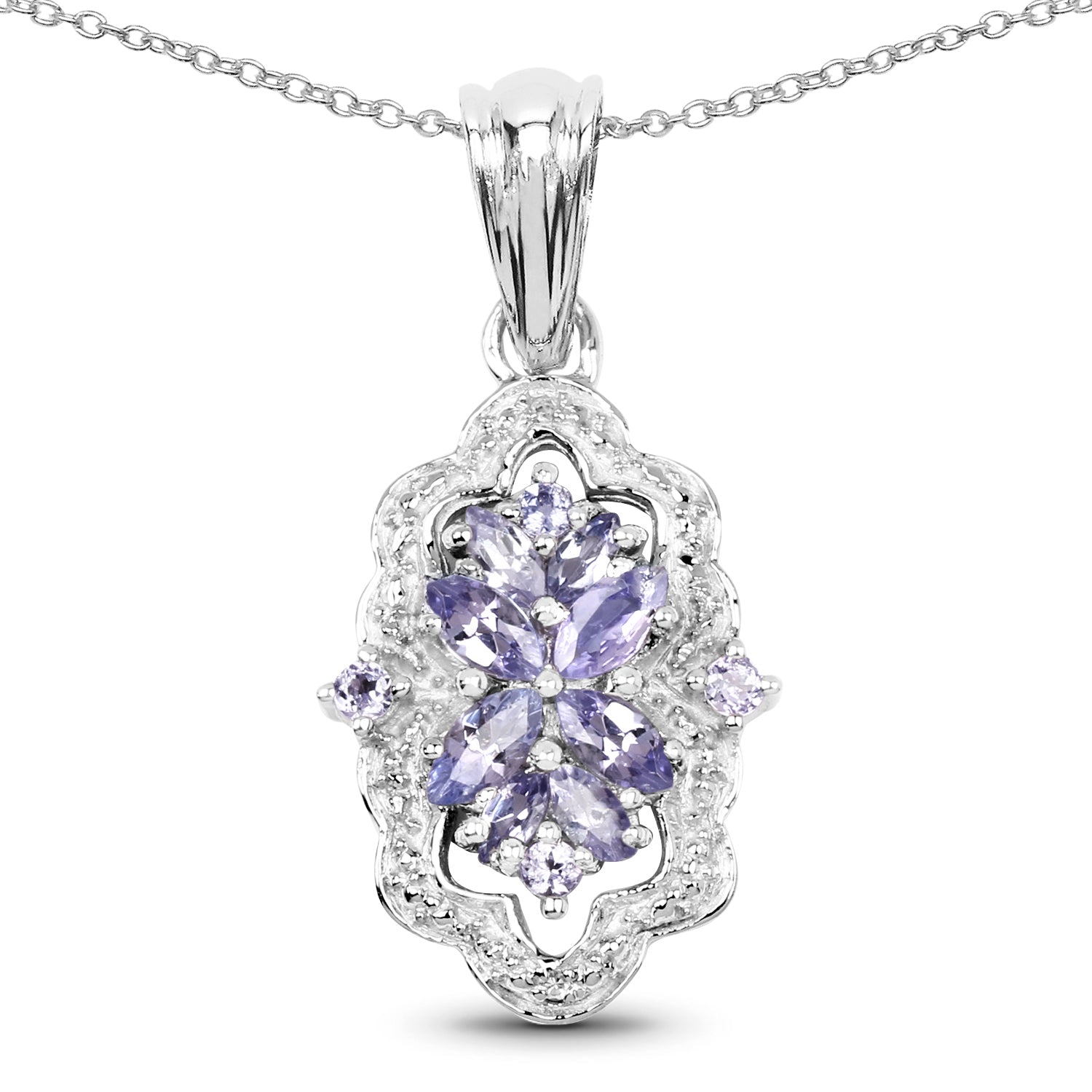1.03 Carat Genuine Tanzanite &amp; White Topaz .925 Sterling Silver Pendant  DestGlow