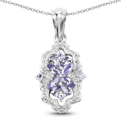 1.03 Carat Genuine Tanzanite &amp; White Topaz .925 Sterling Silver Pendant  DestGlow