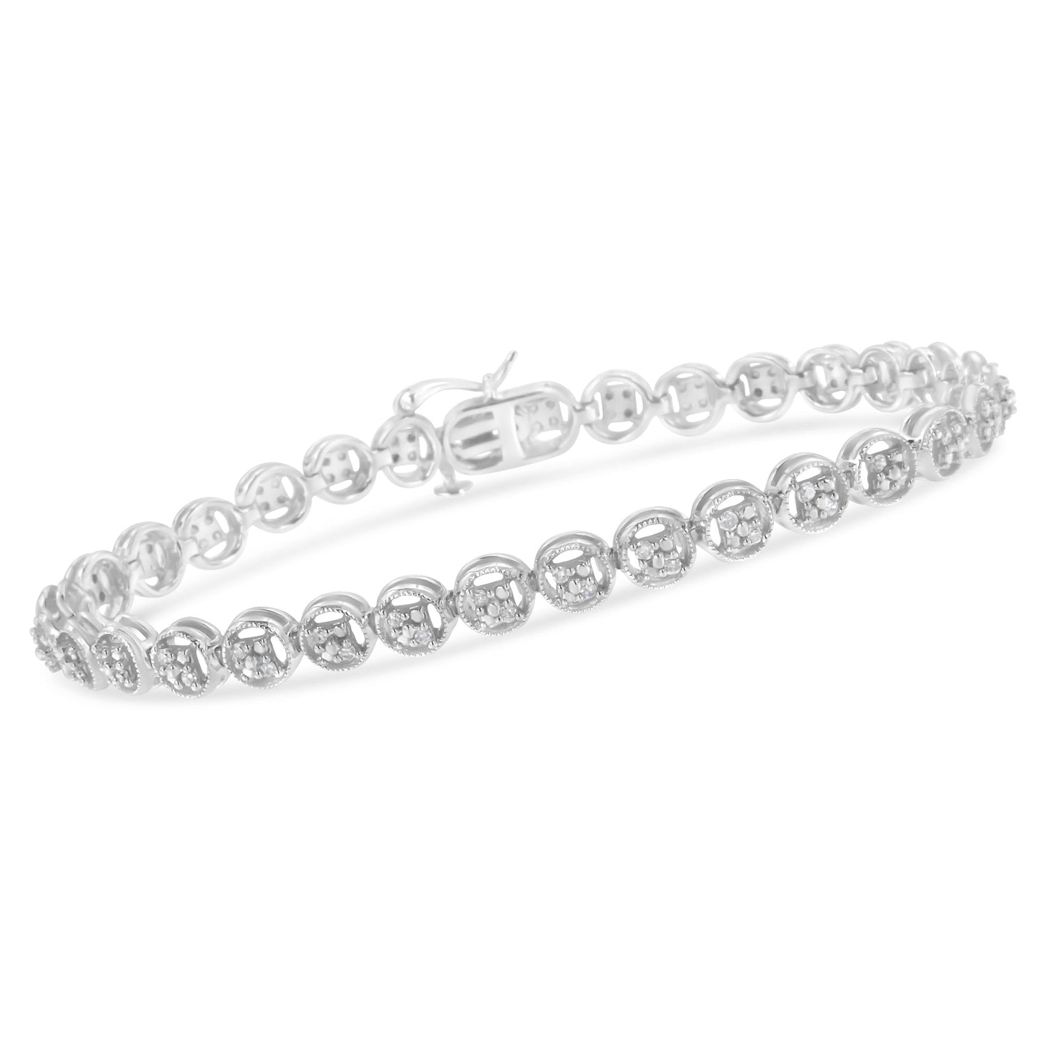 14K Rose Gold Over .925 Sterling Silver 1/4 Cttw Diamond 7" Open Circle Wheel Link Tennis Bracelet (I-J Color, I2-I3 Clarity) by Bids.com