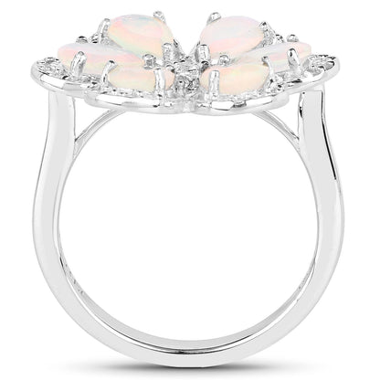 1.71 Carat Genuine Ethiopian Opal and White Topaz .925 Sterling Silver Ring Ring  DestGlow