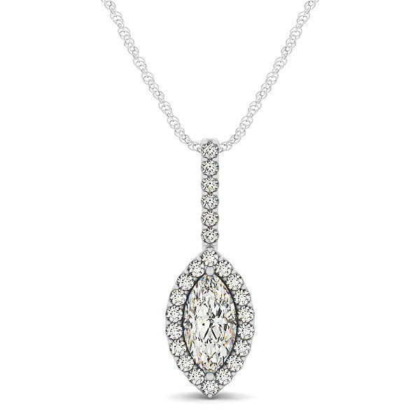 Marquis Shape Diamond Halo Pendant in 14k White Gold (2/3 cttw) by Bids.com