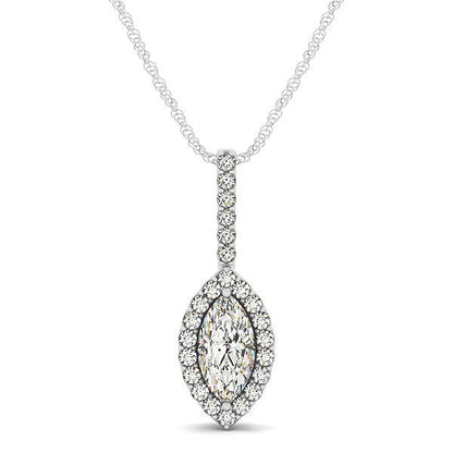Marquis Shape Diamond Halo Pendant in 14k White Gold (2/3 cttw) by Bids.com