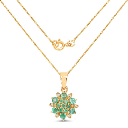 0.72 Carat Genuine Zambian Emerald and White Diamond 14K Yellow Gold Pendant  DestGlow