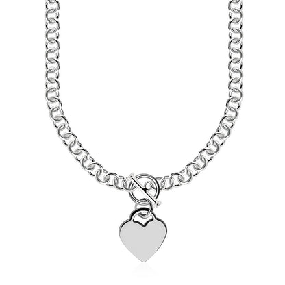 Sterling Silver Rolo Chain with a Heart Toggle Charm and Rhodium Plating by Bids.com