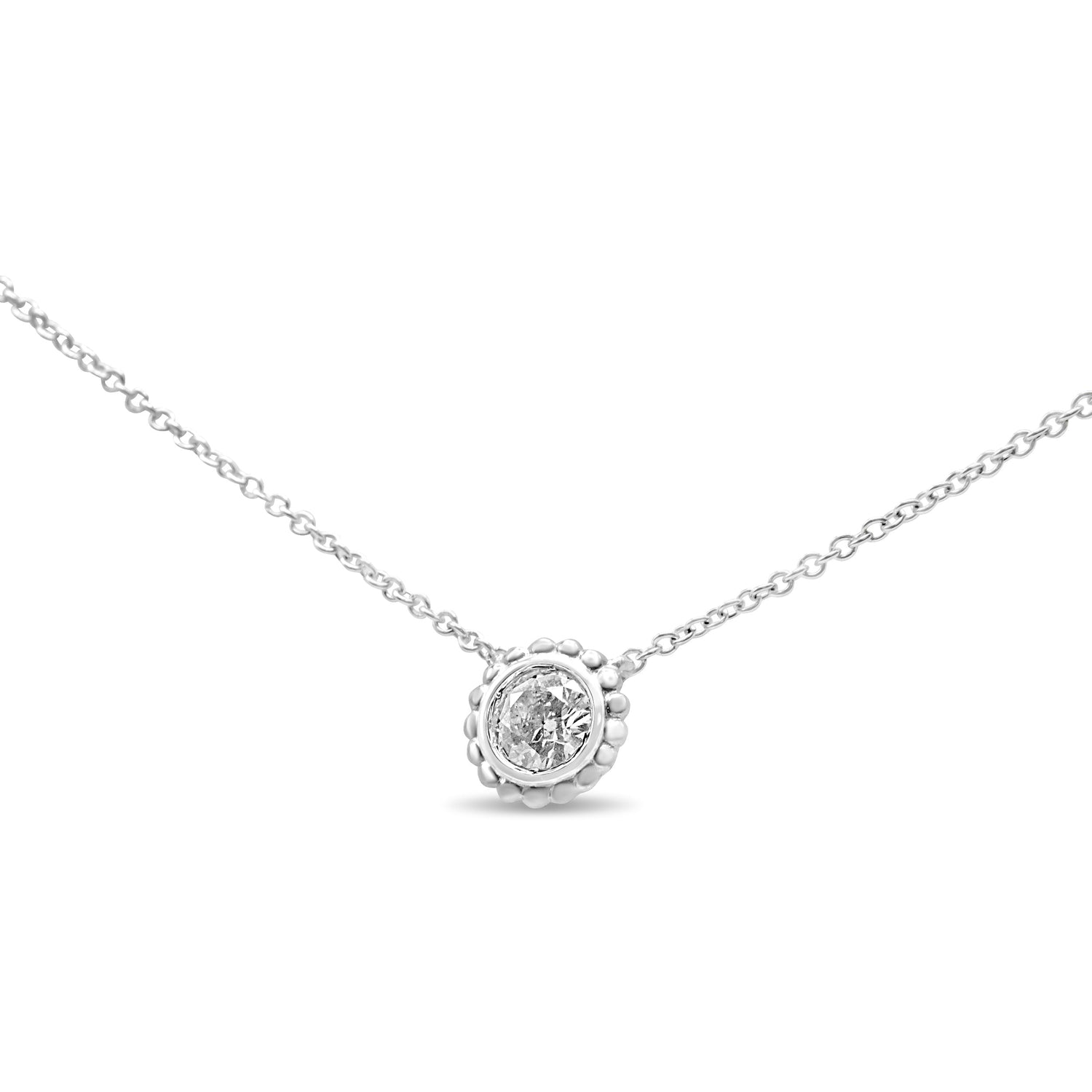 10K White Gold 1/4 Cttw Bezel-Set Round Diamond Solitaire Floral Pendant 18" Necklace (I-J Color, SI2-I1 Clarity) by Bids.com