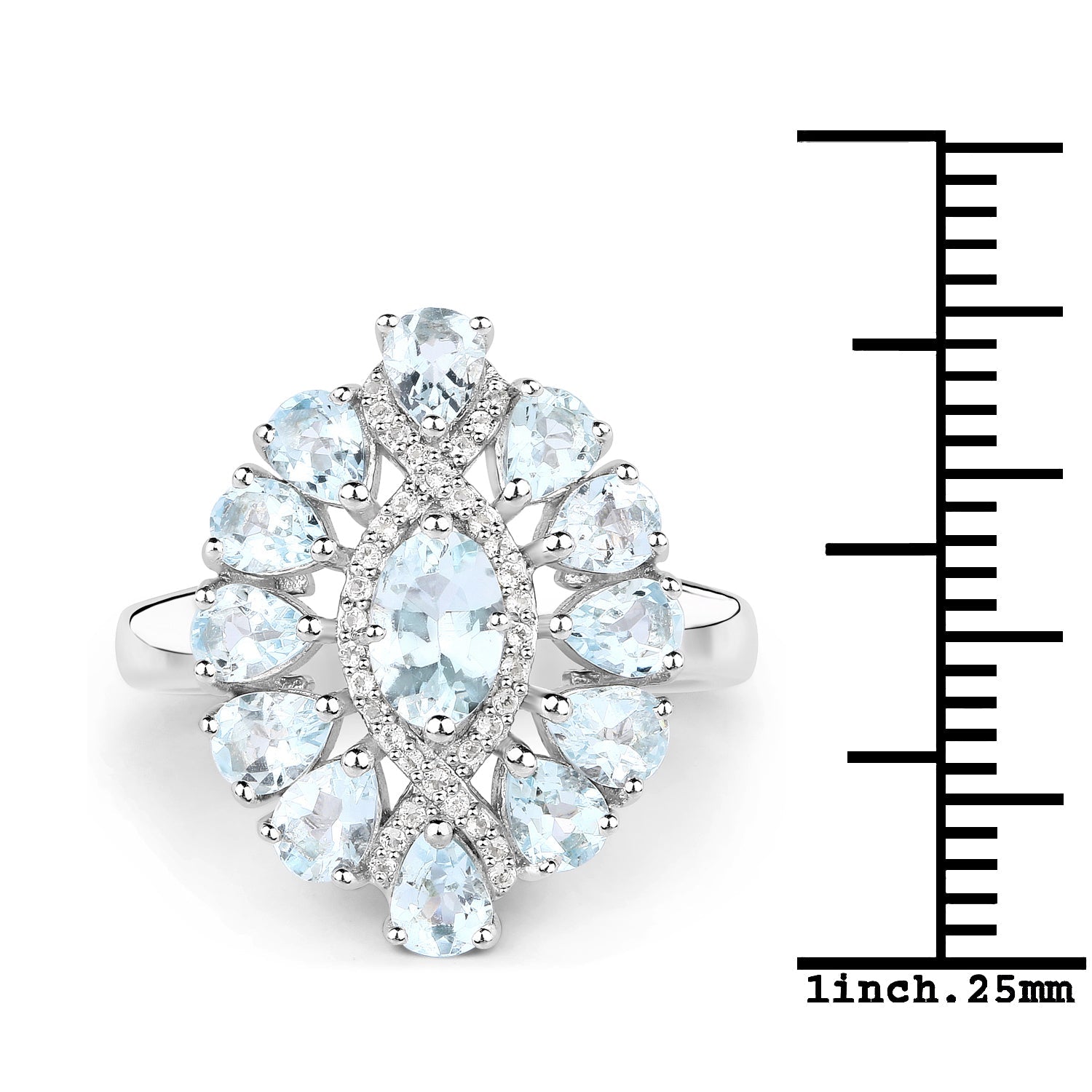 1.89 Carat Genuine Aquamarine and White Topaz .925 Sterling Silver Ring by Bids.com