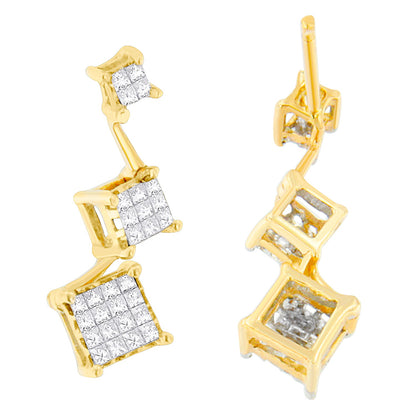14K Yellow Gold 1 cttw Princess Cut Diamond Earrings (H-I, SI1-SI2) by Bids.com