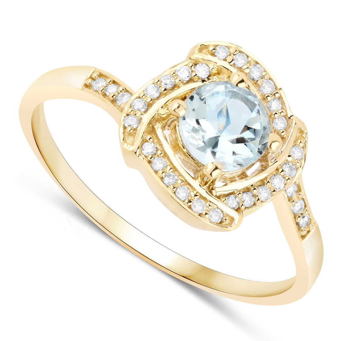 0.46 Carat Genuine Aquamarine and White Diamond 14K Yellow Gold Ring by Bids.com