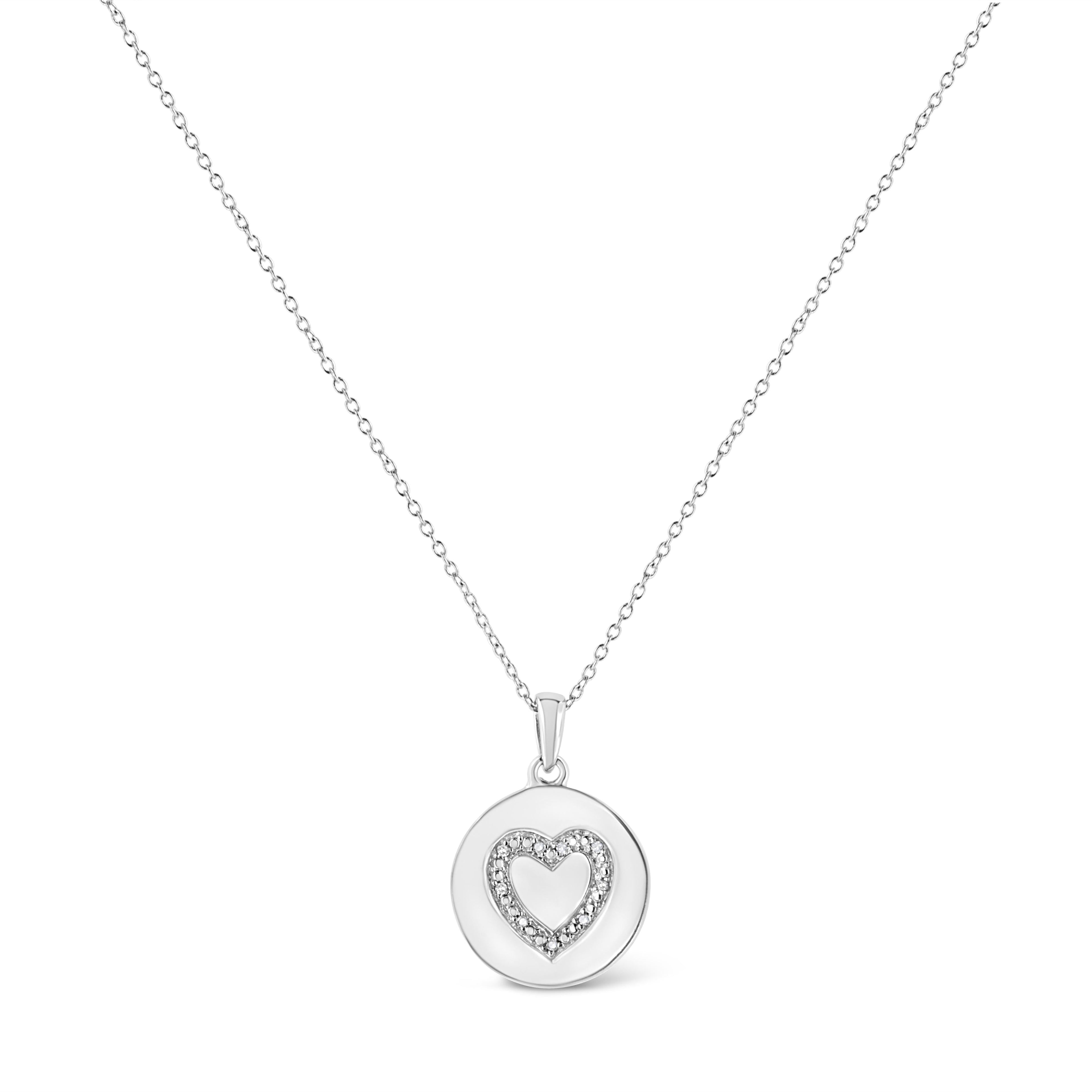 .925 Sterling Silver Prong-Set Diamond Accent Heart Emblemed 18" Pendant Necklace (I-J Color, I1-I2 Clarity)  DestGlow