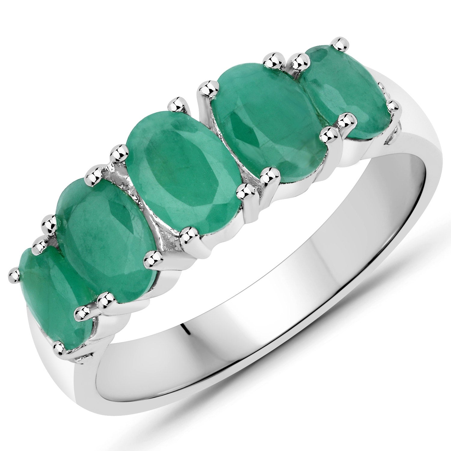 1.76 Carat Genuine Emerald and White Topaz .925 Sterling Silver Ring by Bids.com