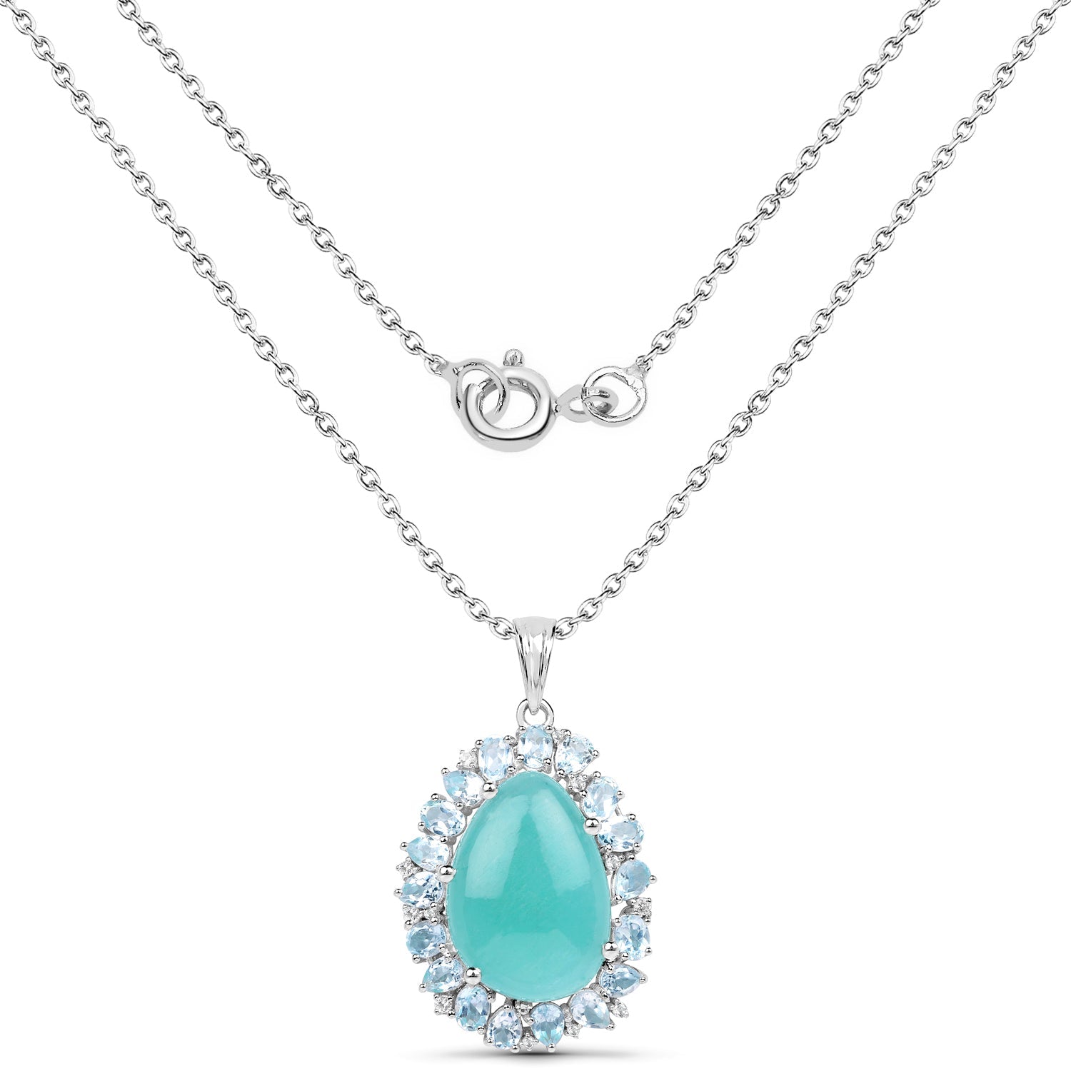 13.28 Carat Genuine Amazonite, Blue Topaz And White Topaz .925 Sterling Silver Pendant by Bids.com