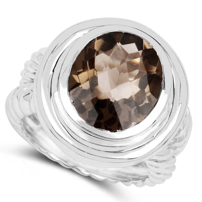 6.59 Carat Genuine Smoky Quartz .925 Sterling Silver Ring  DestGlow