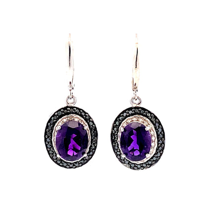 .38ct Amethyst Diamond Dangle Earrings Sterling Silver by Bids.com