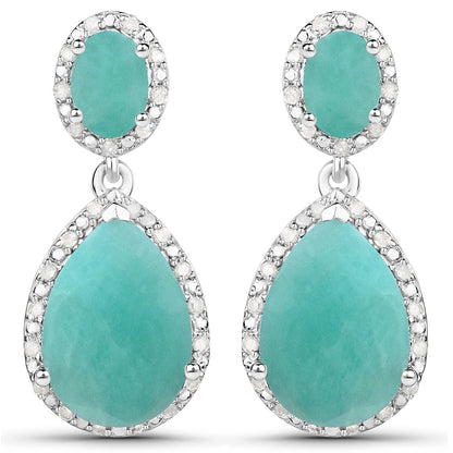 9.64 Carat Genuine Emerald and White Diamond .925 Sterling Silver Earrings  DestGlow