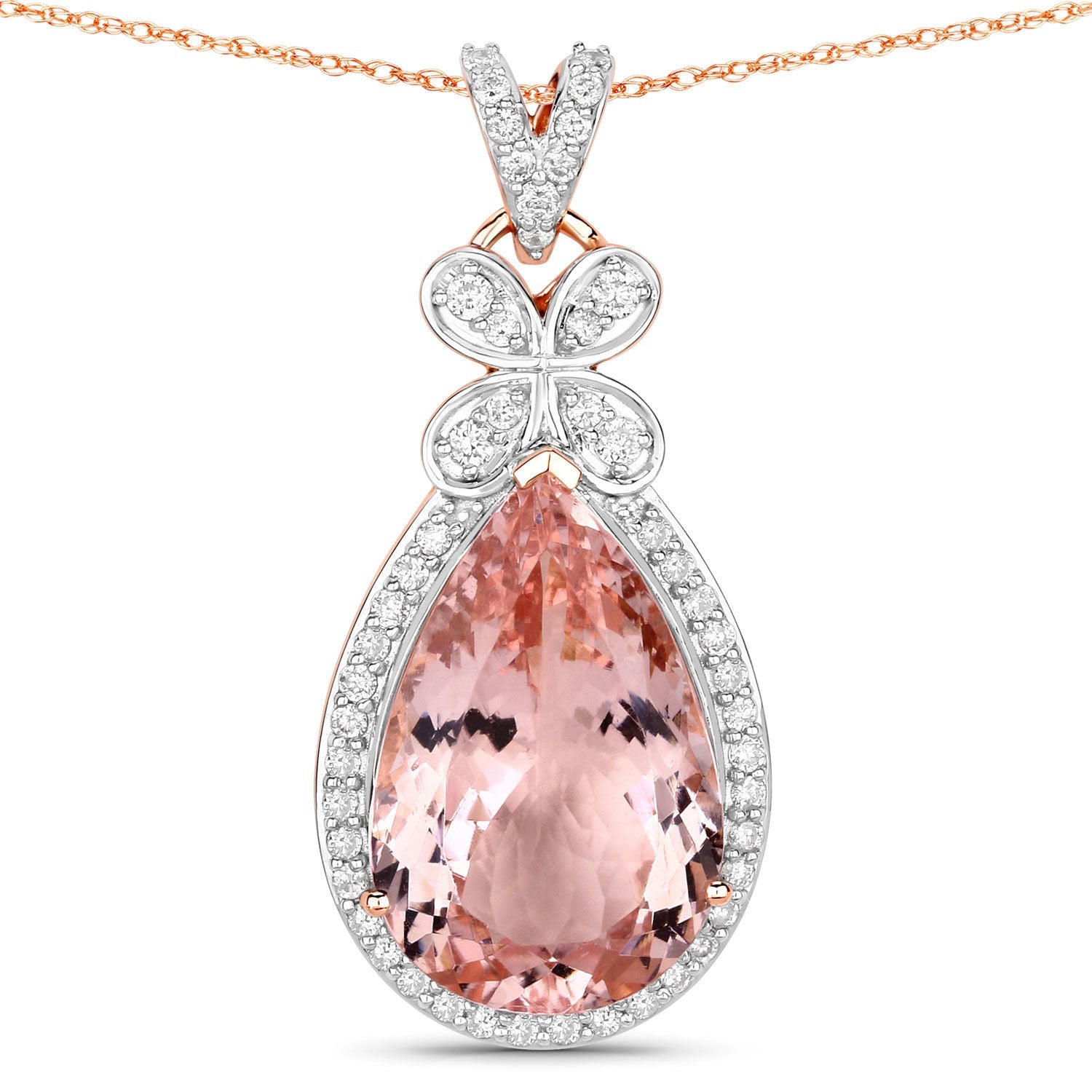 8.14 Carat Genuine Morganite and White Diamond 14K Rose Gold Pendant by Bids.com