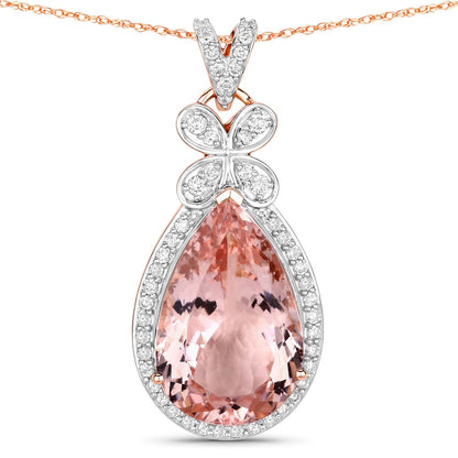 8.14 Carat Genuine Morganite and White Diamond 14K Rose Gold Pendant by Bids.com