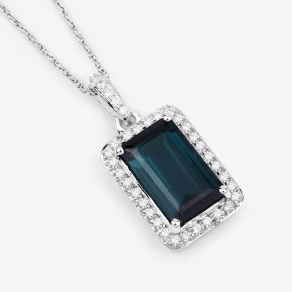 3.55 Carat Genuine Green Tourmaline and White Diamond 14K White Gold Pendant by Bids.com
