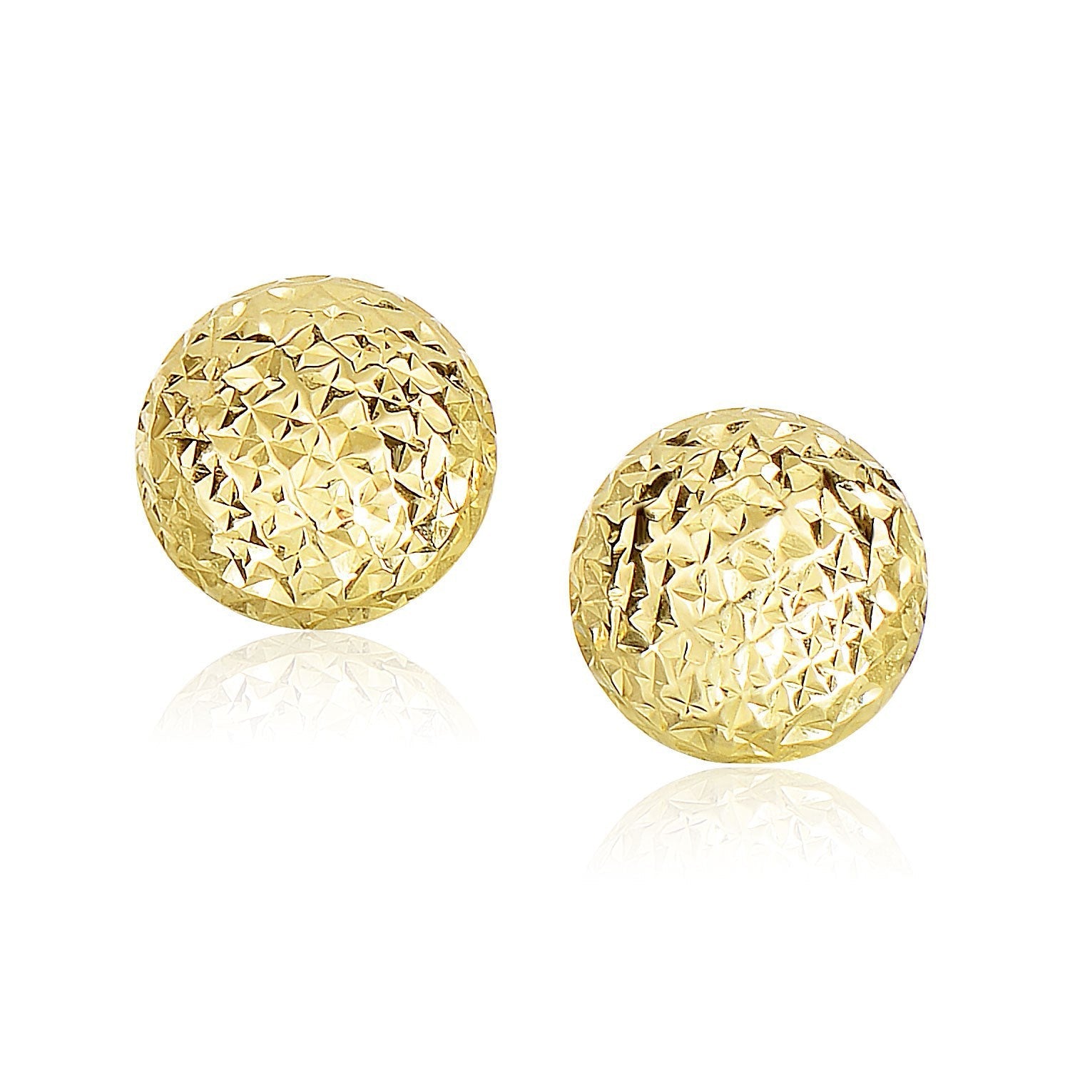 14k Yellow Gold Puff Round Earrings with Diamond Cuts by Bids.com