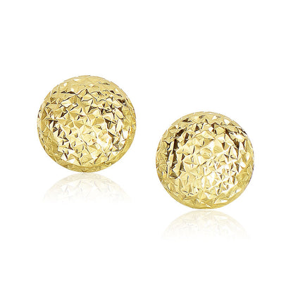 14k Yellow Gold Puff Round Earrings with Diamond Cuts by Bids.com