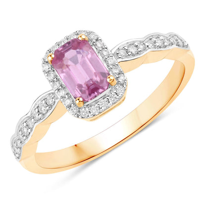 0.80 Carat Genuine Pink Sapphire and White Diamond 14K Yellow Gold Ring by Bids.com