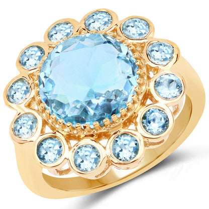 14K Yellow Gold Plated 6.59 Carat Genuine Blue Topaz .925 Sterling Silver Ring by Bids.com