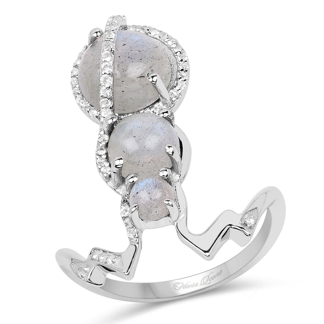 2.79 Carat Genuine Labradorite And White Topaz .925 Sterling Silver Ring by Bids.com