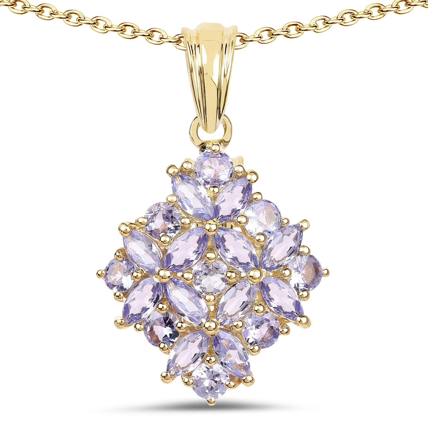 14K Yellow Gold Plated 2.58 Carat Genuine Tanzanite .925 Sterling Silver Pendant  DestGlow