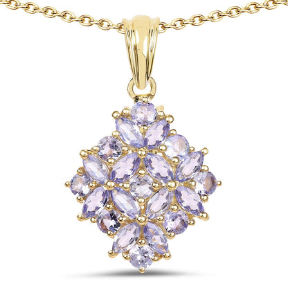 14K Yellow Gold Plated 2.58 Carat Genuine Tanzanite .925 Sterling Silver Pendant  DestGlow