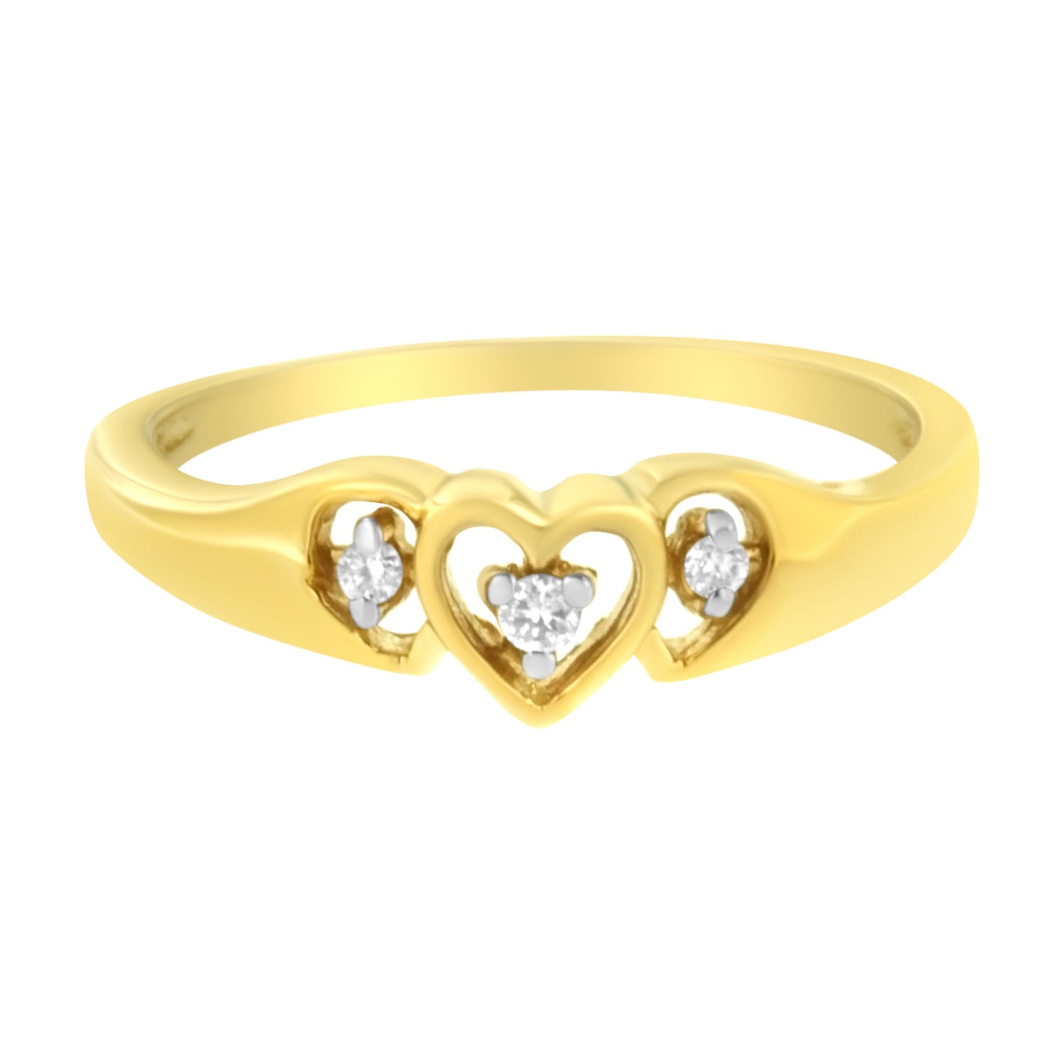 10KT Yellow Gold 1/20 cttw Diamond Triple Heart Diamond Ring (K-L, I1-I2) - Size 7 by Bids.com