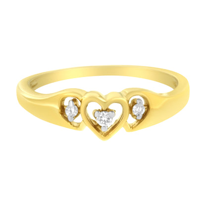 10KT Yellow Gold 1/20 cttw Diamond Triple Heart Diamond Ring (K-L, I1-I2) - Size 7 by Bids.com