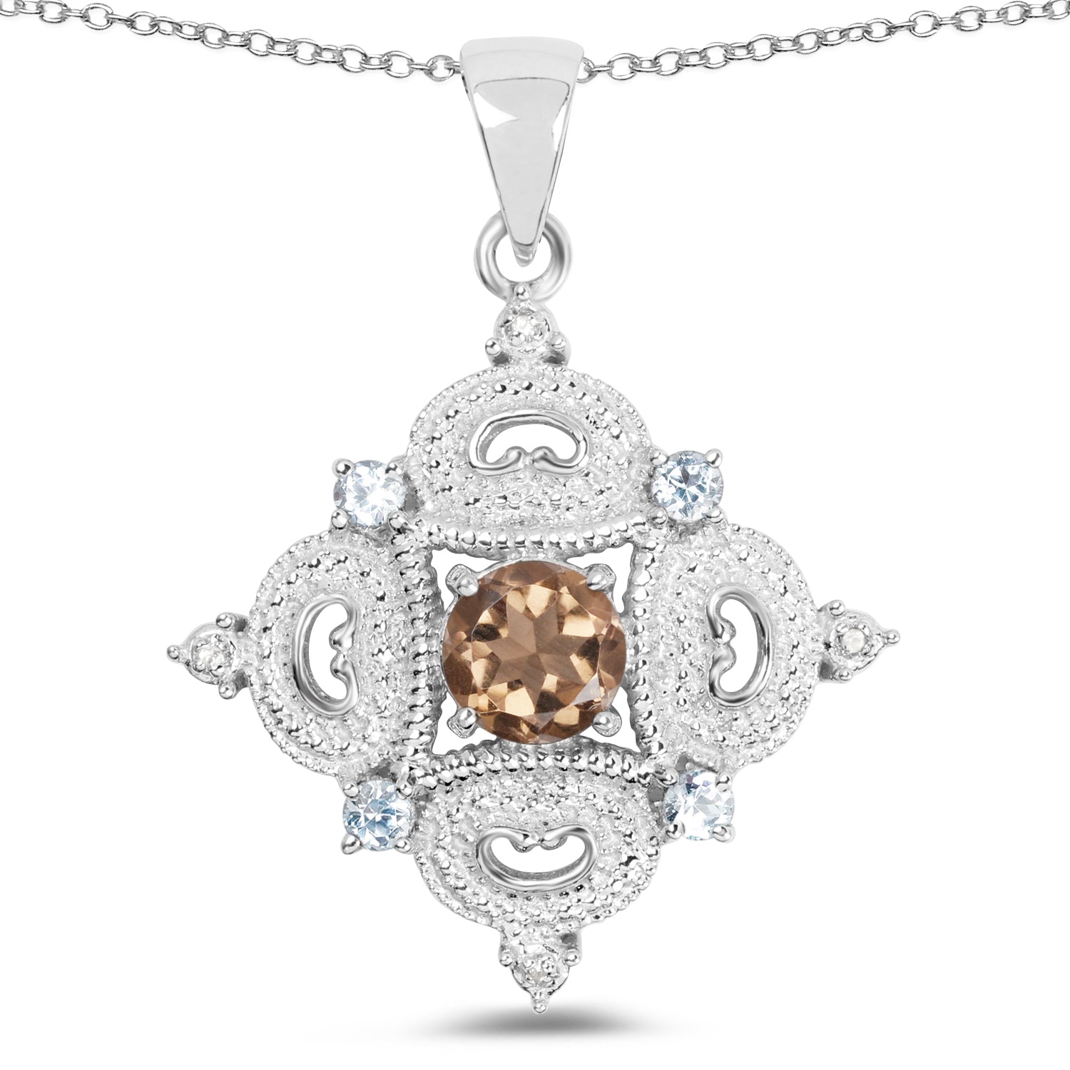 3.00 Carat Genuine Smoky Quartz, Blue Topaz and White Topaz .925 Sterling Silver Pendant by Bids.com