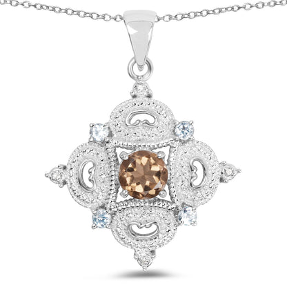 3.00 Carat Genuine Smoky Quartz, Blue Topaz and White Topaz .925 Sterling Silver Pendant by Bids.com