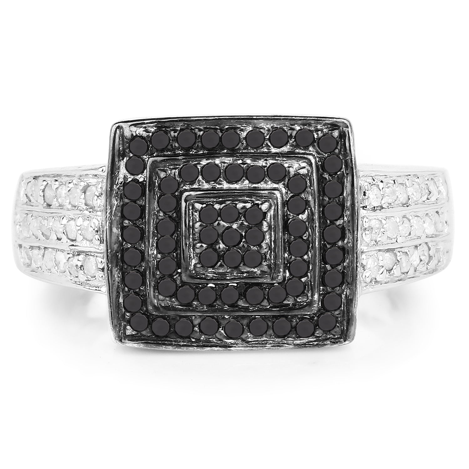 0.55 Carat Genuine Black Diamond and White Diamond .925 Sterling Silver Ring by Bids.com