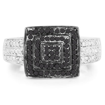 0.55 Carat Genuine Black Diamond and White Diamond .925 Sterling Silver Ring by Bids.com