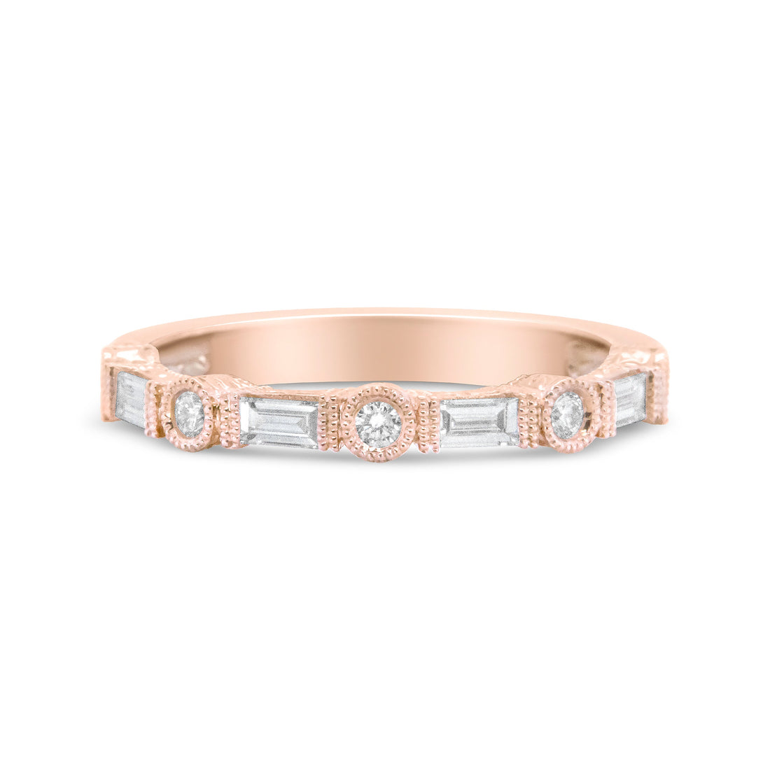 14K Rose Gold 3/8 Cttw Baguette and Round Diamond Bridal Band - (H-I Color, VS1-VS2 Clarity) - Size 6.75 by Bids.com
