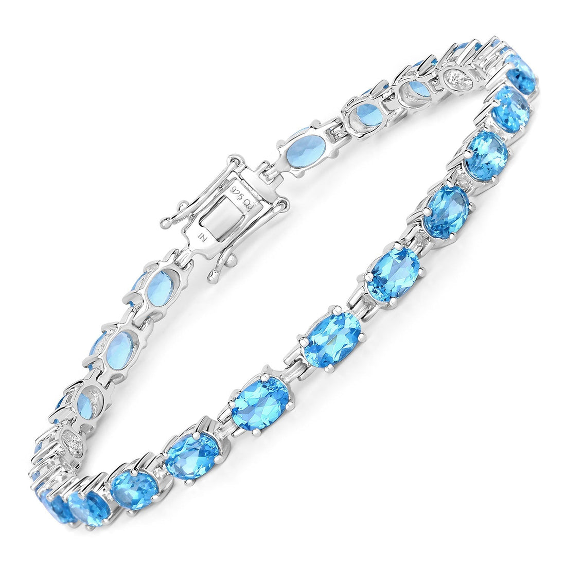 10.71 Carat Genuine Swiss Blue Topaz .925 Sterling Silver Bracelet  DestGlow