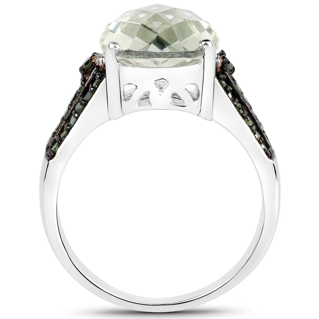 4.41 Carat Genuine Green Amethyst and Green Diamond .925 Sterling Silver Ring by Bids.com