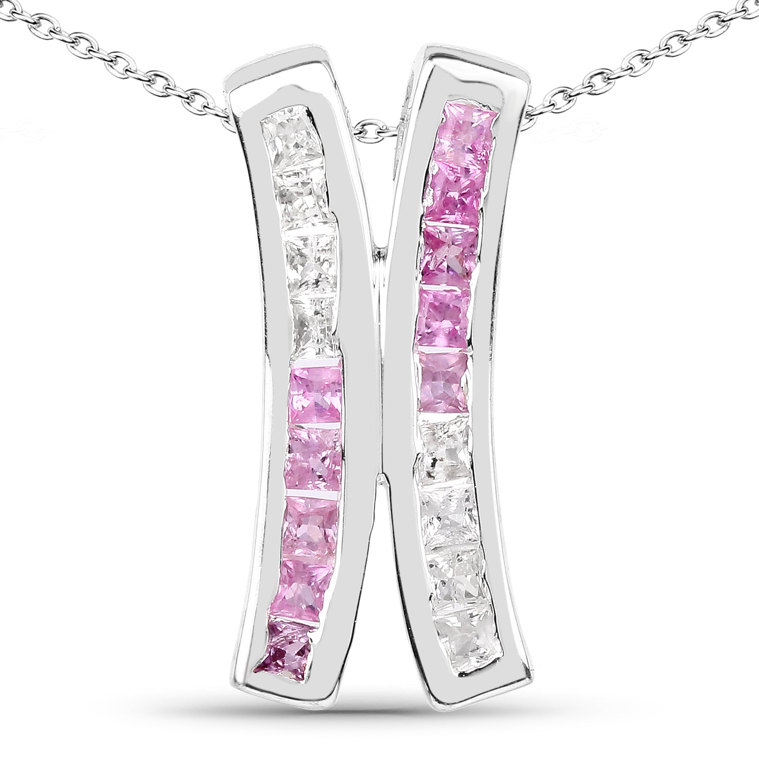 1.08 Carat Genuine Pink Sapphire and White Sapphire .925 Sterling Silver Pendant by Bids.com