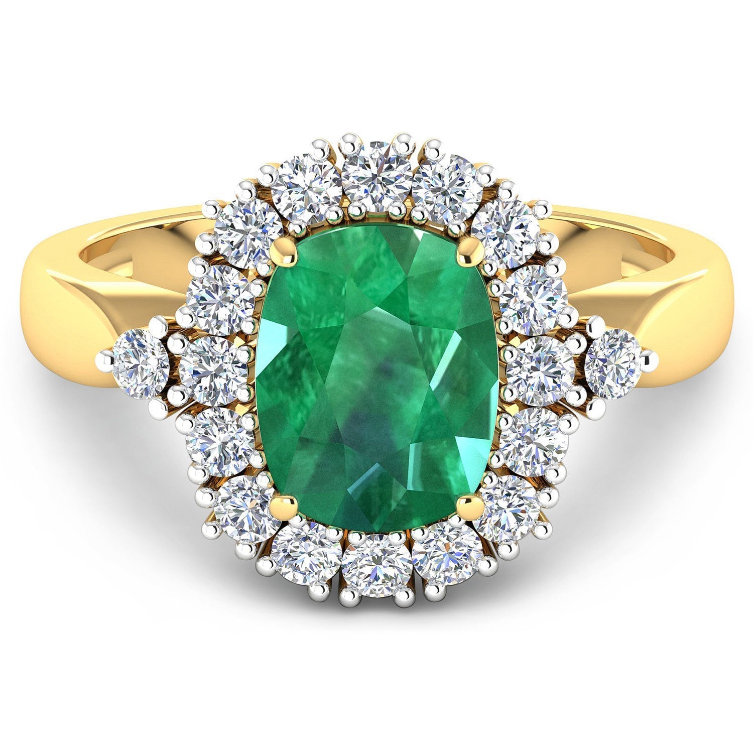 2.39 Carat Genuine Zambian Emerald and White Diamond 14K Yellow Gold Ring  DestGlow