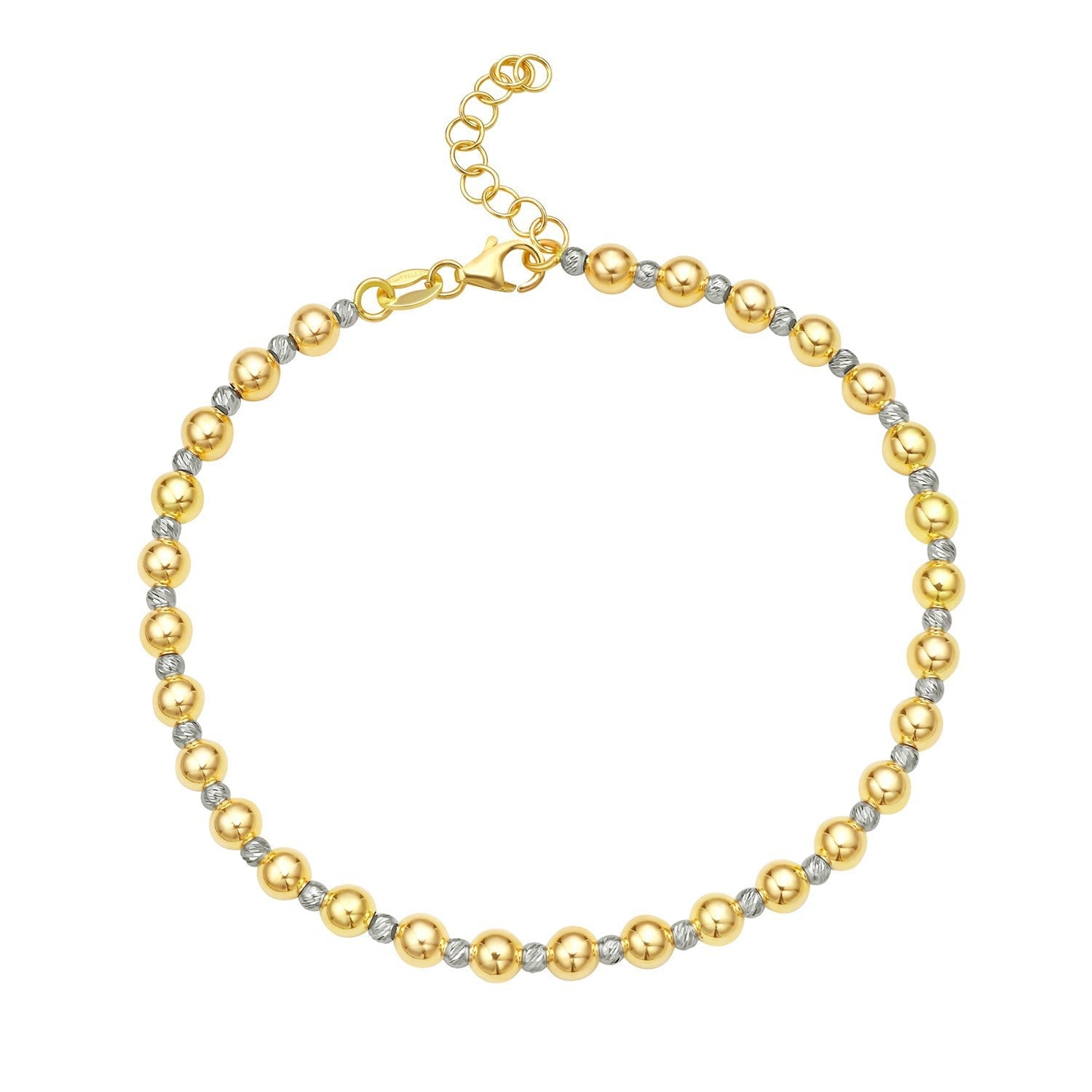 14k Two Tone Gold Polished Diamond Cut Bead Bracelet (4.00 mm) by Bids.com