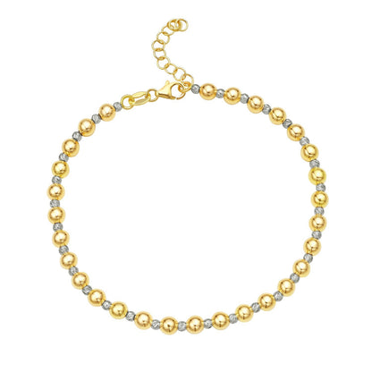 14k Two Tone Gold Polished Diamond Cut Bead Bracelet (4.00 mm) by Bids.com