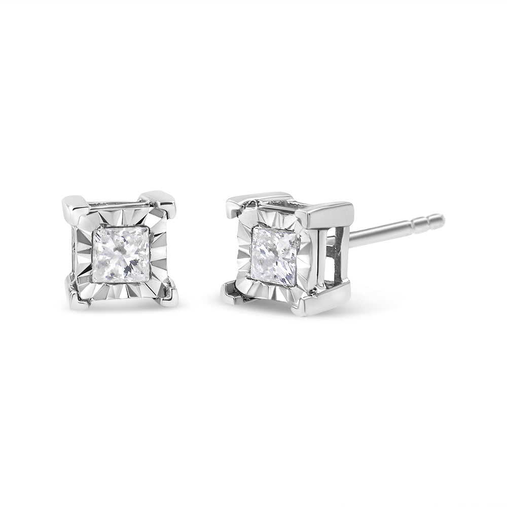 .925 Sterling Silver 1/2 Cttw Miracle Set Princess-cut Diamond Solitaire Stud Earrings (H-I Color, SI2-I1 Clarity) by Bids.com
