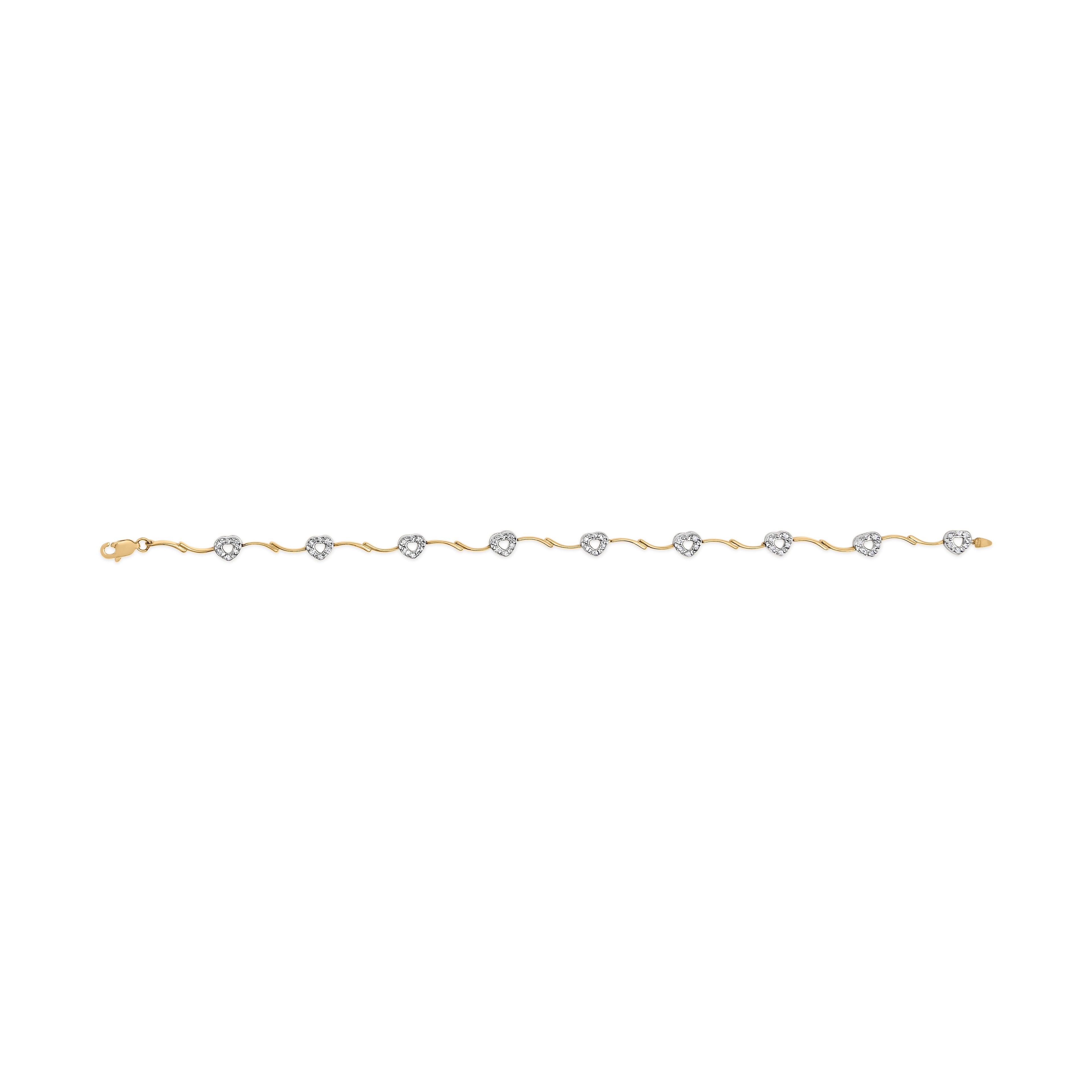 10k Two-Tone Gold 1/3 Cttw Diamond Pave Set Heart S-Link 7.25" Bracelet (I-J Color, I2-I3 Clarity) by Bids.com