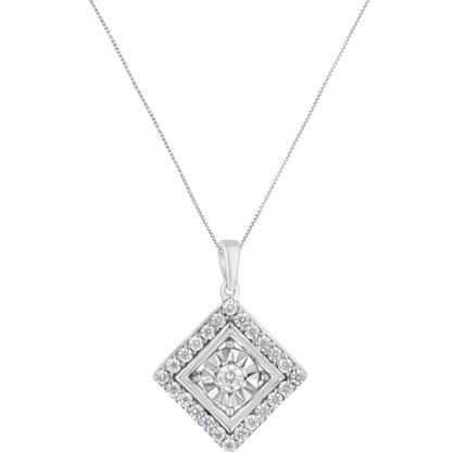 10KT White Gold 1/2 cttw Diamond Square Pendant Necklace (I-J Color, I2-I3 Clarity) by Bids.com