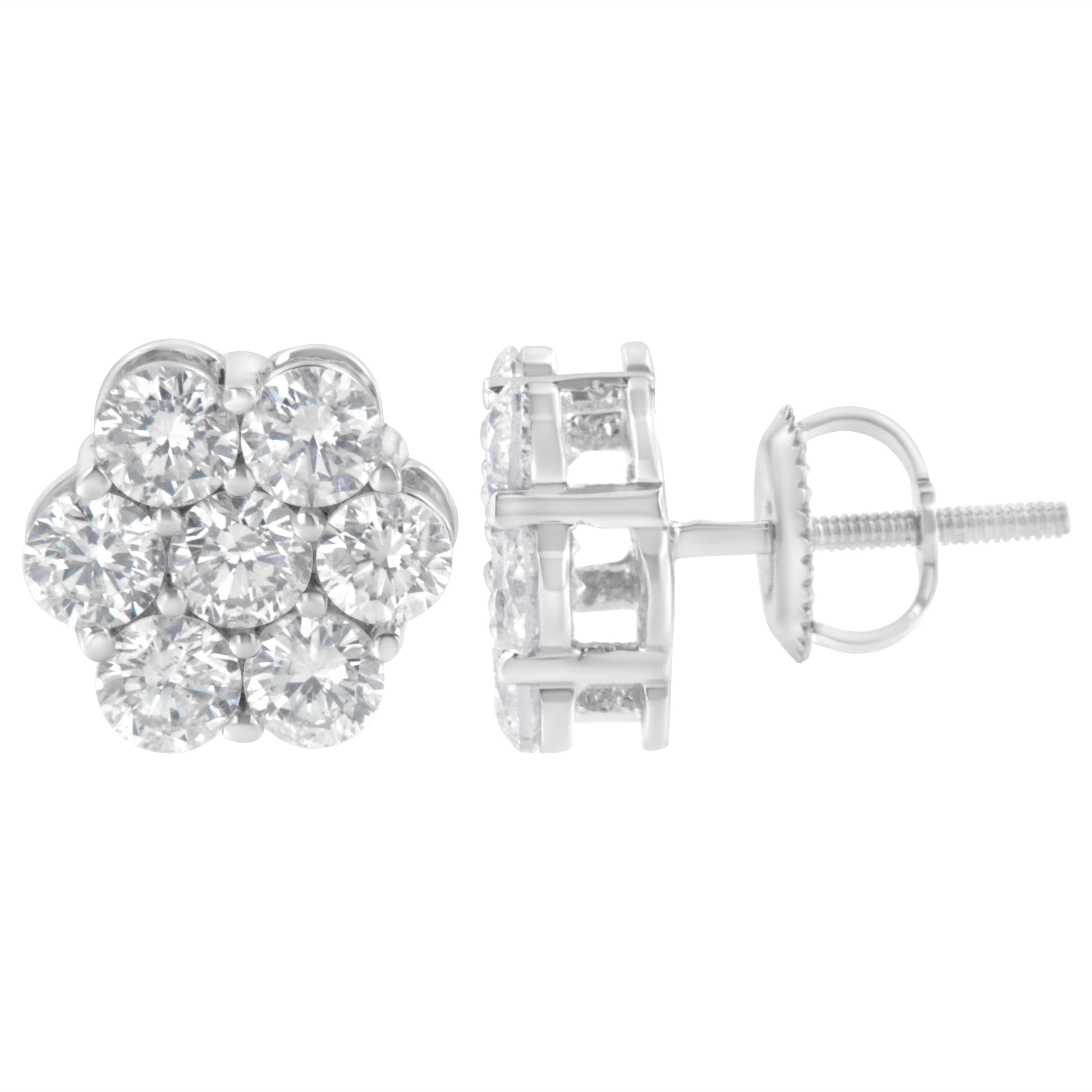 Sterling Silver 2 cttw Floral Composite 7 Stone Diamond Stud Earring (I-J, I1-I2) by Bids.com