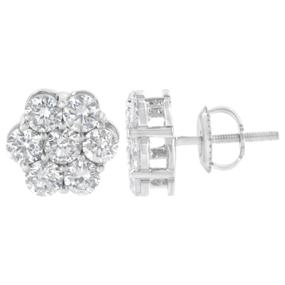 Sterling Silver 2 cttw Floral Composite 7 Stone Diamond Stud Earring (I-J, I1-I2) by Bids.com