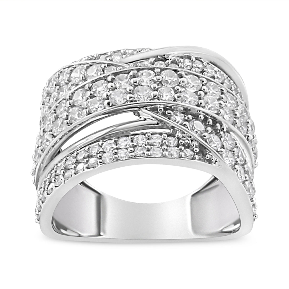 .925 Sterling Silver 2.00 Cttw Round-Cut Diamond Overlapping Bypass Band Ring (I-J Color, I2-I3 Clarity) - Ring Size 7 by Bids.com